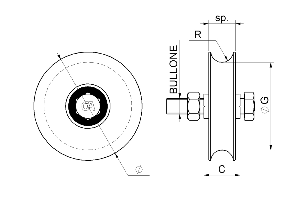 Round Groove Wheel 1 Bearing for Sliding Gates Combiarialdo