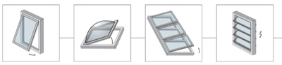 Airwin Comunello openings rack actuator shed skylights sunshade blades domes
