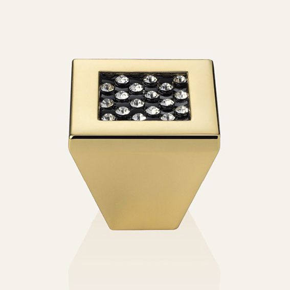 Cabinet knob Linea Calì Mesh Crystal PB with black crystal Swarowski® gold plated