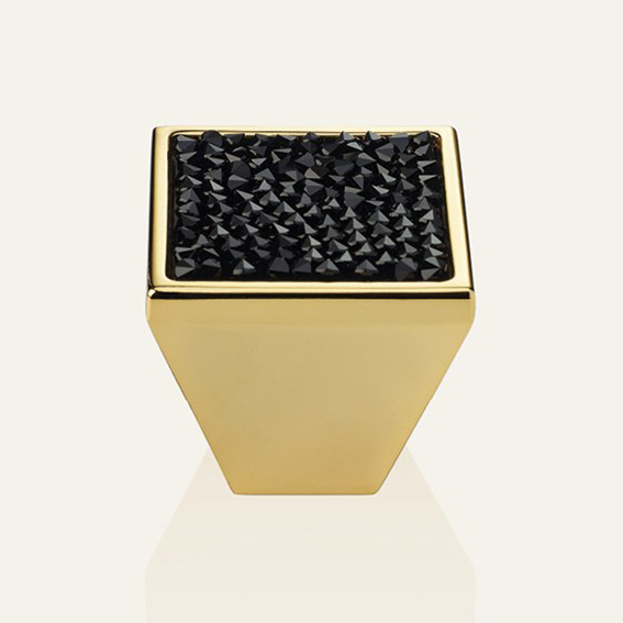 Cabinet knob Linea Calì Rocks PB with crystal black jet Swarowski® gold plated