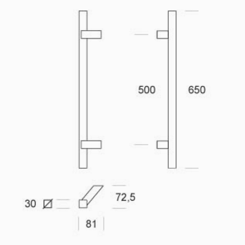 2CQ.111.030I pba Pull Handle in Stainless Steel AISI 316L with Square Profile