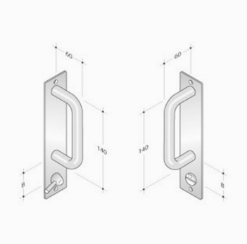 pba 2211 Fixed Pull Handle on Rectangular Plate in Stainless Steel