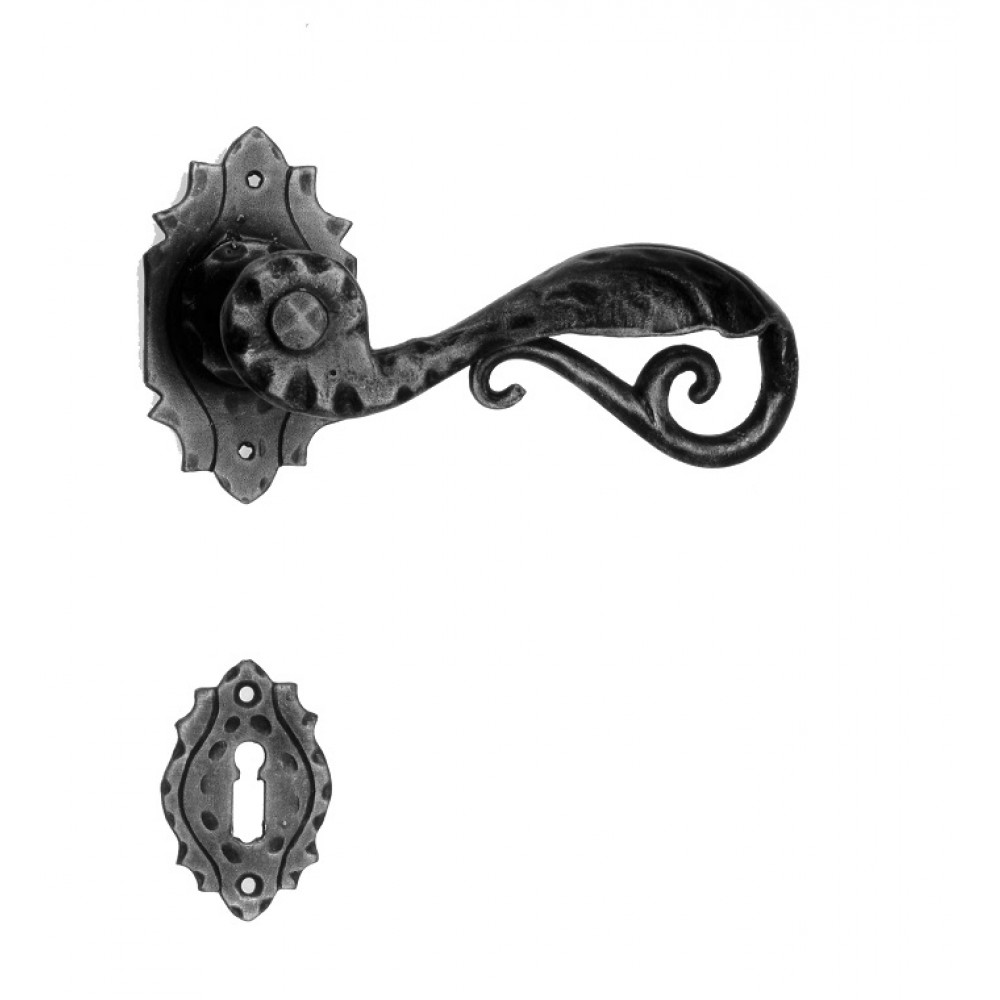 15 Galbusera Door Handle with Rosette and Escutcheon Plate Artistic Wrought Iron