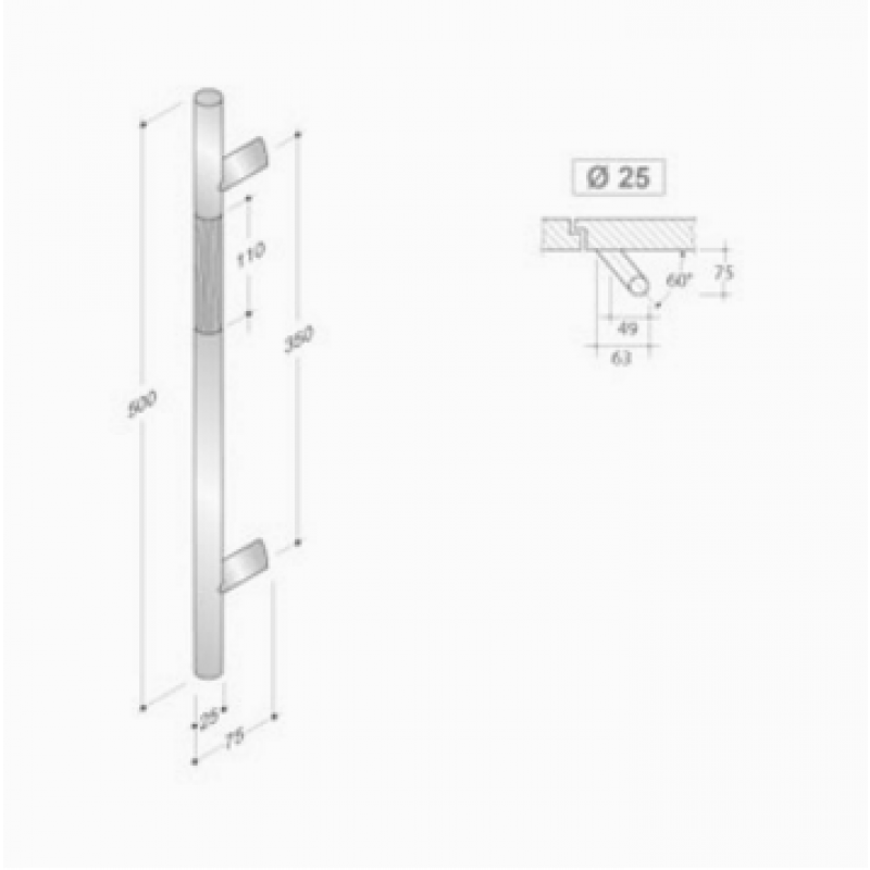 200.YOD.411 pba Pull Handle Wood and Stainless Steel AISI 316L