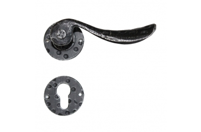 2057 Circular Wrought Iron Door Lever Handle on Rose Lorenz Ferart