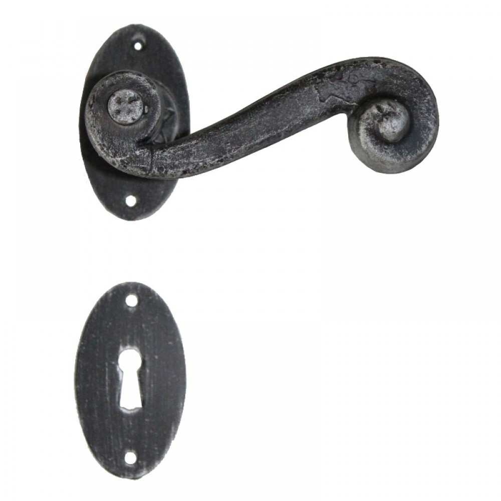2065 Oval Wrought Iron Door Lever Handle on Rose Lorenz Ferart