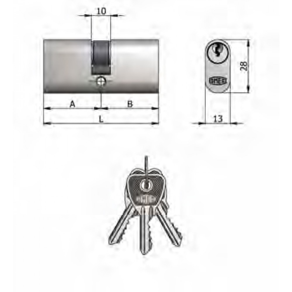 Art.140 / 03 H Omec; Double Cylinder Brass Nickel Oval (5 Pins)