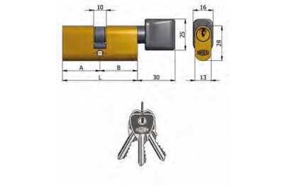 Art.143 / 03 Omec; Double Cylinder with knob Brass Oval (5 Pins)