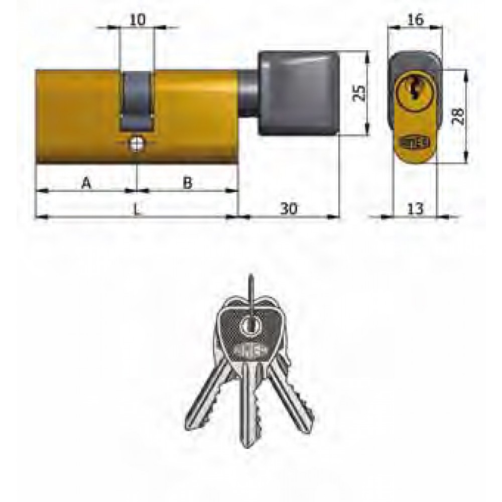 Art.143 / 08 Omec; Double Cylinder with knob Brass Oval (5 Pins)