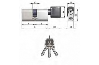 Art.143 / 03 H Omec; Nickel plated double cylinder with knob Brass Oval (5 Pins)