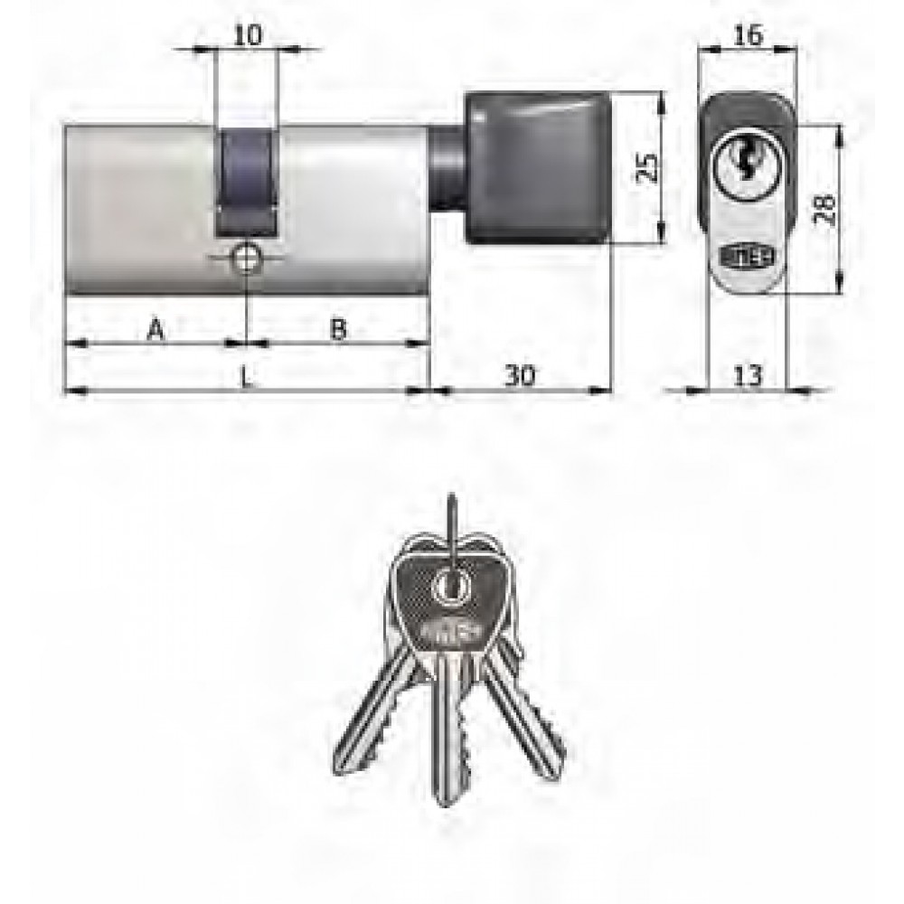 Art.143 / 07 H Omec; Nickel plated double cylinder with knob Brass Oval (5 Pins)