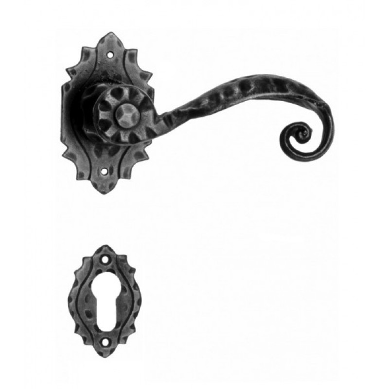 510 Galbusera Door Handle with Rosette and Escutcheon Artistic Wrought Iron