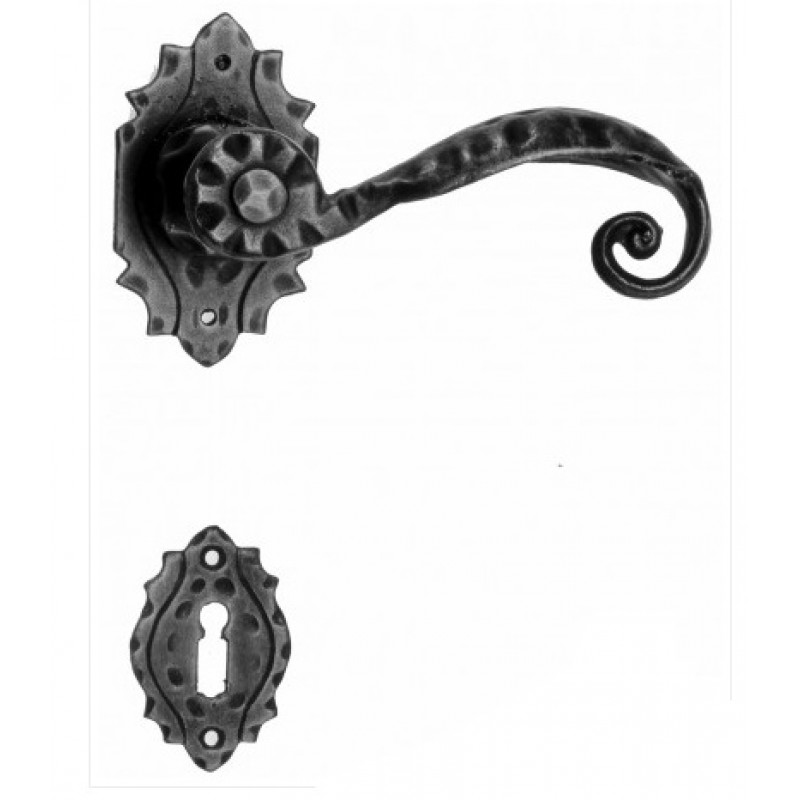 510 Galbusera Door Handle with Rosette and Escutcheon Artistic Wrought Iron