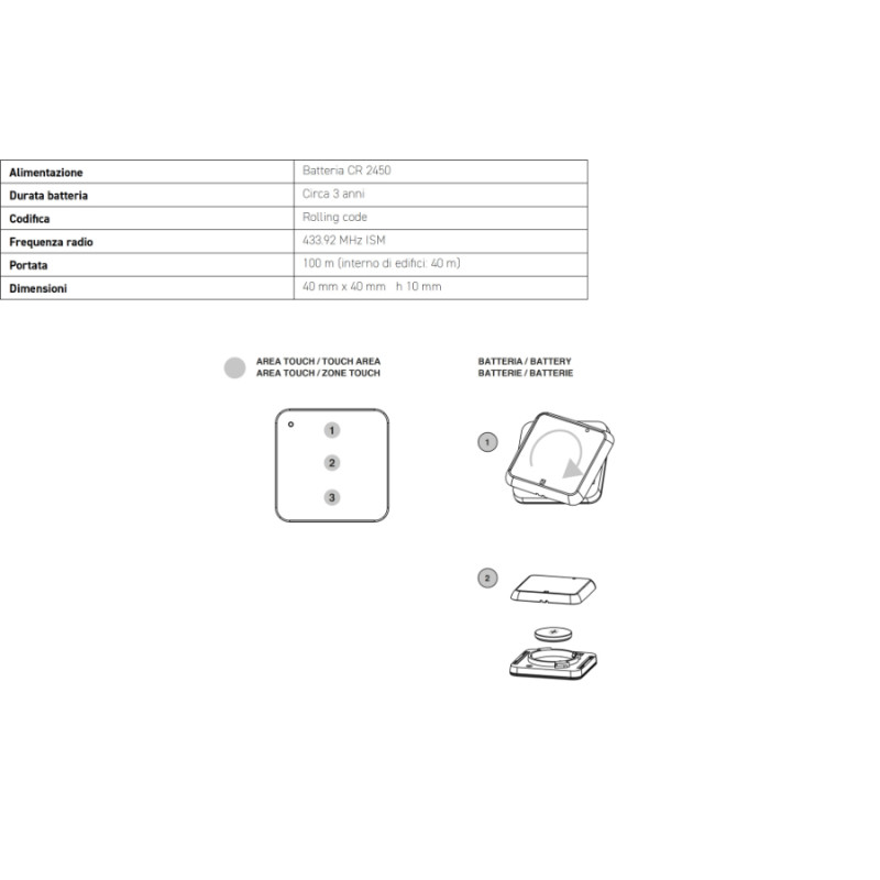 AF 870 Comunello Radio Button Rolling Code 433.92 MHz