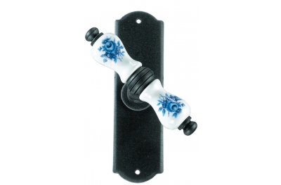 Athens Galbusera Window Handle with Plate Porcelain and Wrought Iron