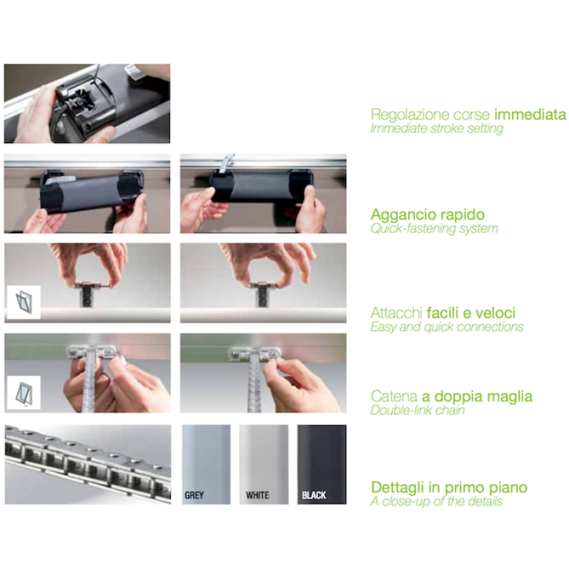 Actuator Chain Smart 230V 50 Hz Comunello Mowin Black Grey or White