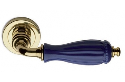 Blue Godiva Classique PFS Pasini Brass Door Handle with Rose and Escutcheon