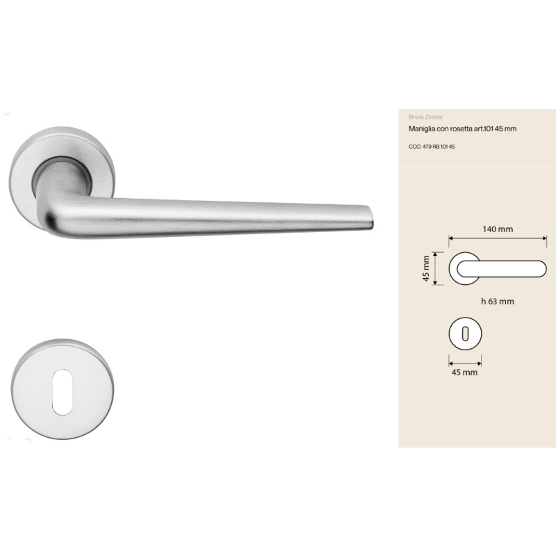 Brixia Zincral Linea Calì Interior Door Handle with Rosette