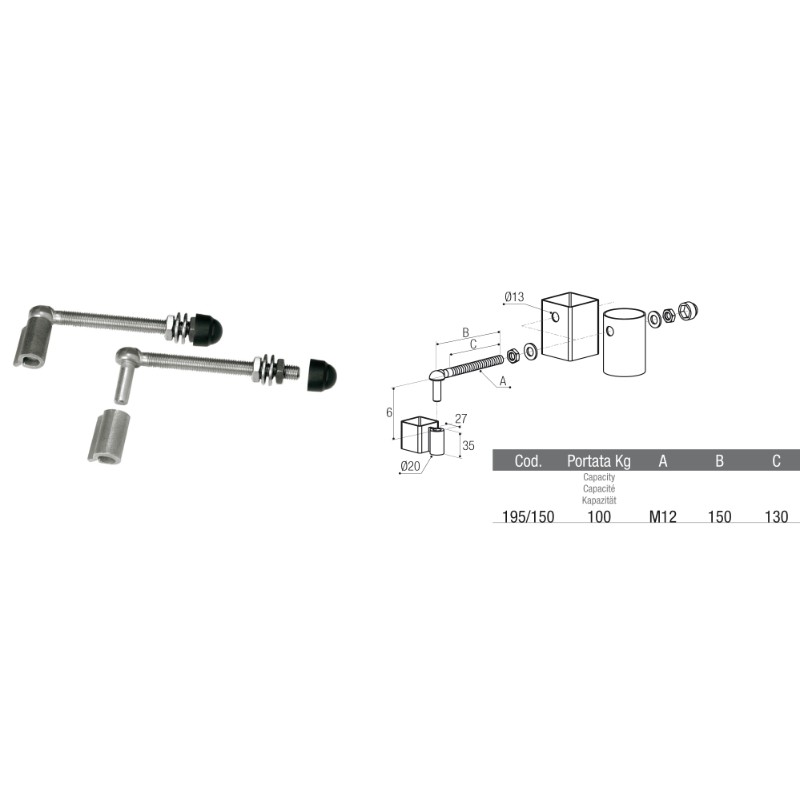 Stainless Steel Hinge with Welding Bushes Brevetti Adem