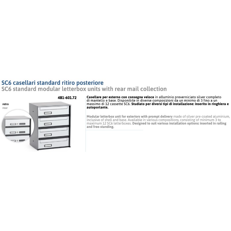 Modular Letterbox Unit for Exteriors Silmec SC6 Rear Withdrawal