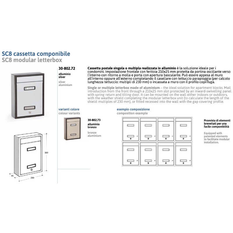 Silmec SC8 Single or Multiple Modular Letterbox in Aluminum