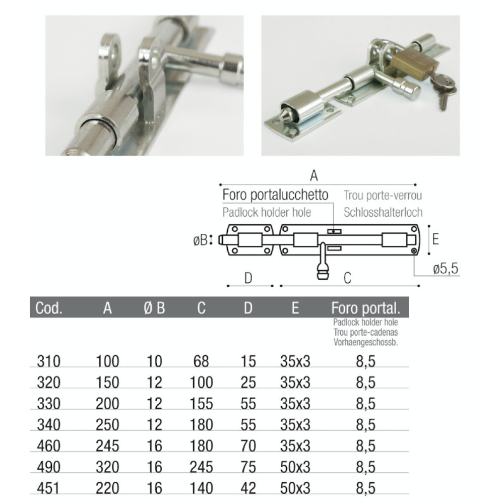 Stainless Steel Horizontal Bolt with Keep