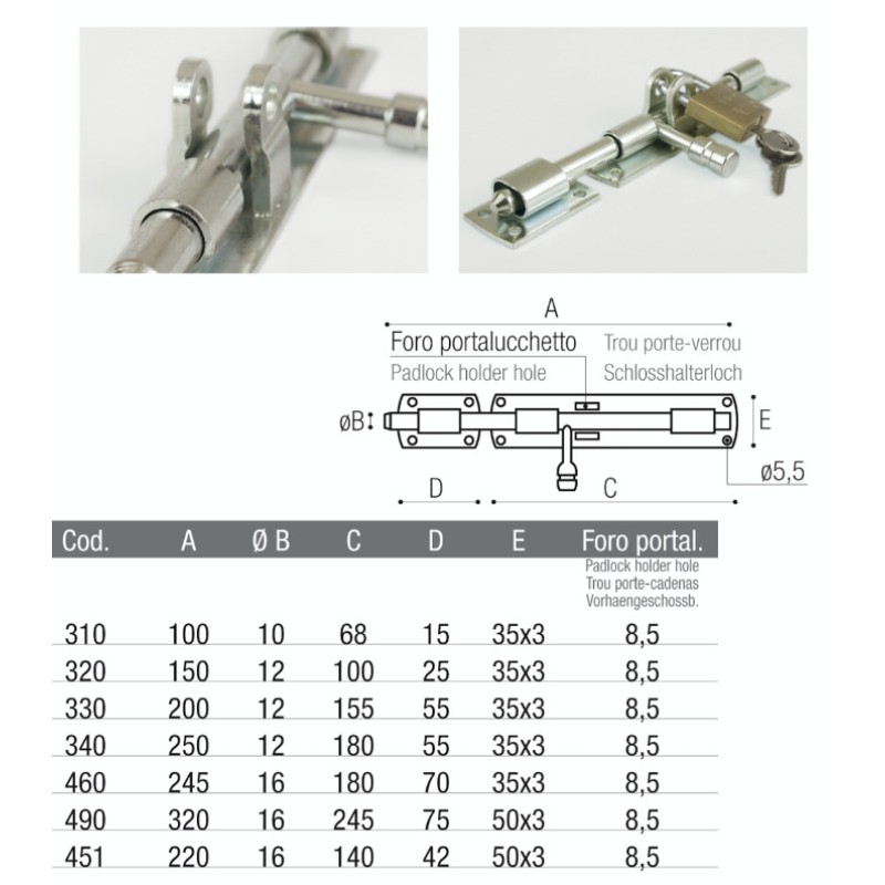 Stainless Steel Horizontal Bolt with Keep and Choice of Length