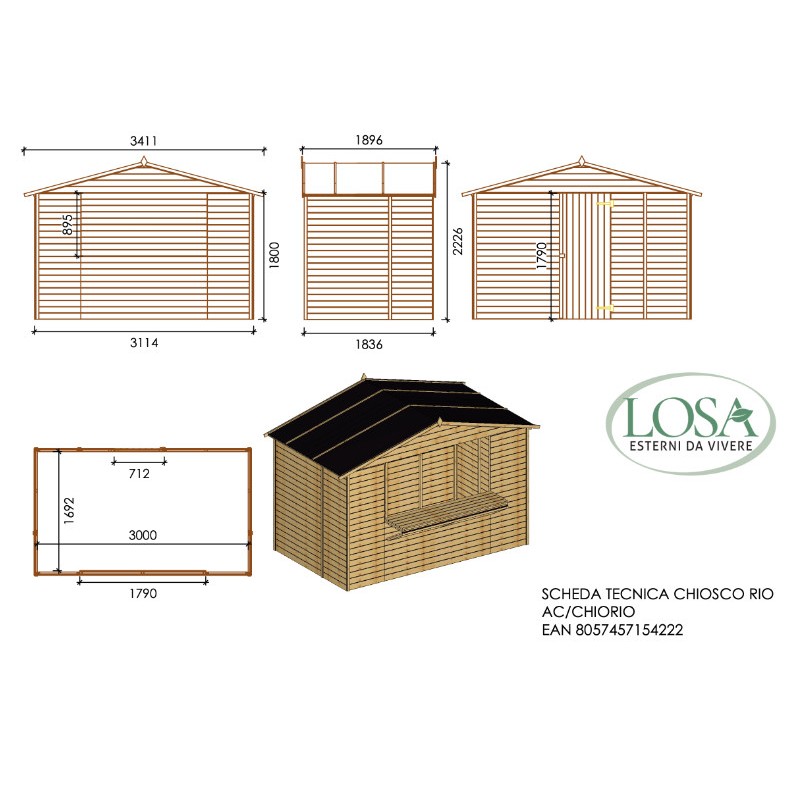 Kiosk in Raw Fir Wood 5 M2 Rio Losa