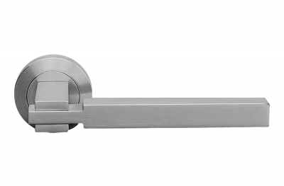 Elle Satin Chrome Door Handle With Rose Geometric Lines by Linea Calì