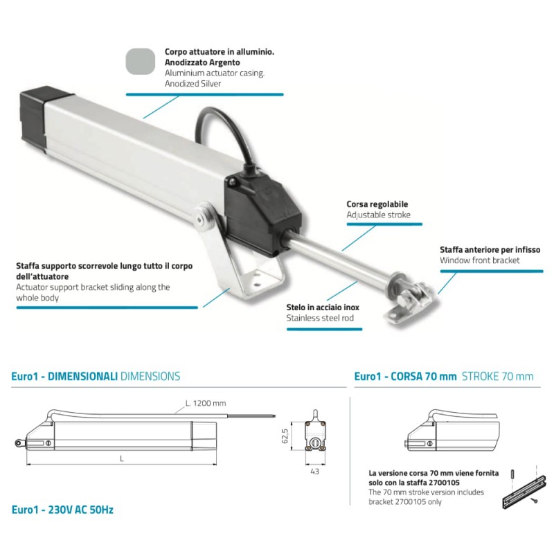 Euro 1 Mingardi Electric Linear Actuator with Rigid Stem