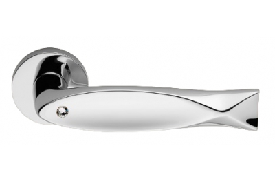 Fish Crystal Polished Chrome Door Handle on Rosette Linea Calì Crystal