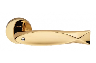 Fish Crystal Gold Plated Door Handle on Rosette Linea Calì Crystal