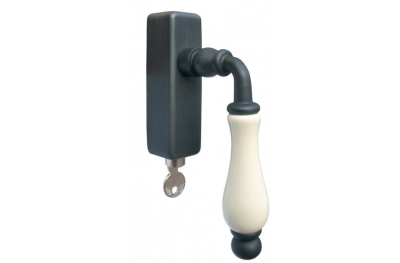 Galbusera Lockable Dry Keep Window Handle Porcelain and Wrought Iron
