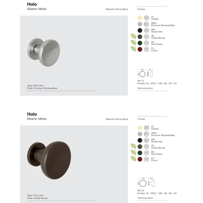 Halo Colombo Design Fixed Door Knob Ø60 or Ø72 Alberto Meda