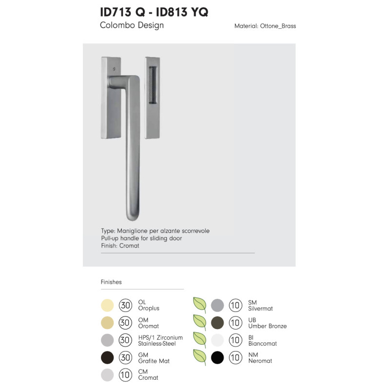 ID713 Q Colombo Pull-Up Handle for Sliding Door in Brass