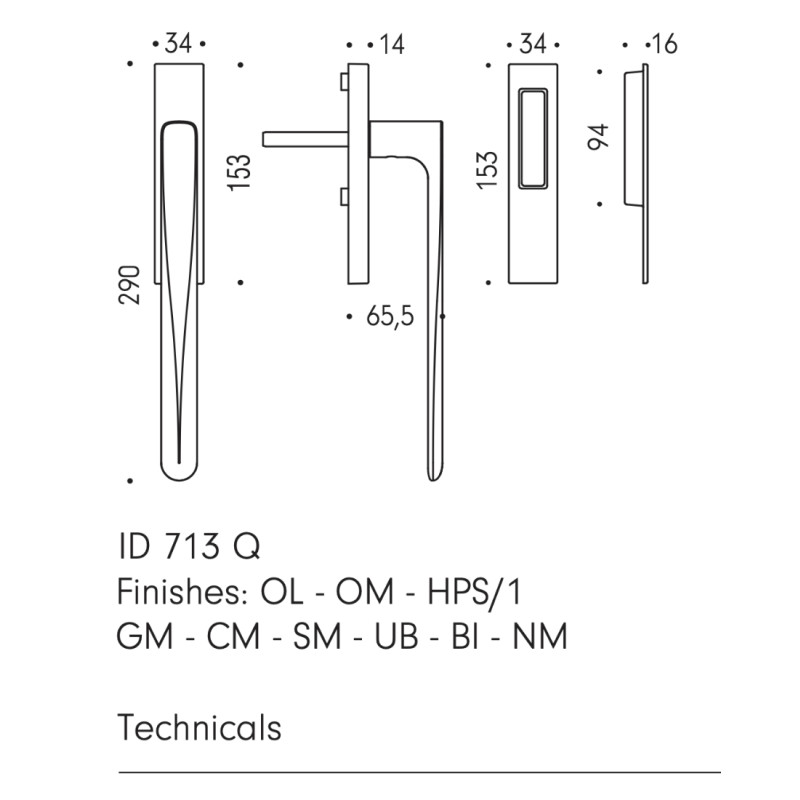 ID713 Q Colombo Pull-Up Handle for Sliding Door in Brass