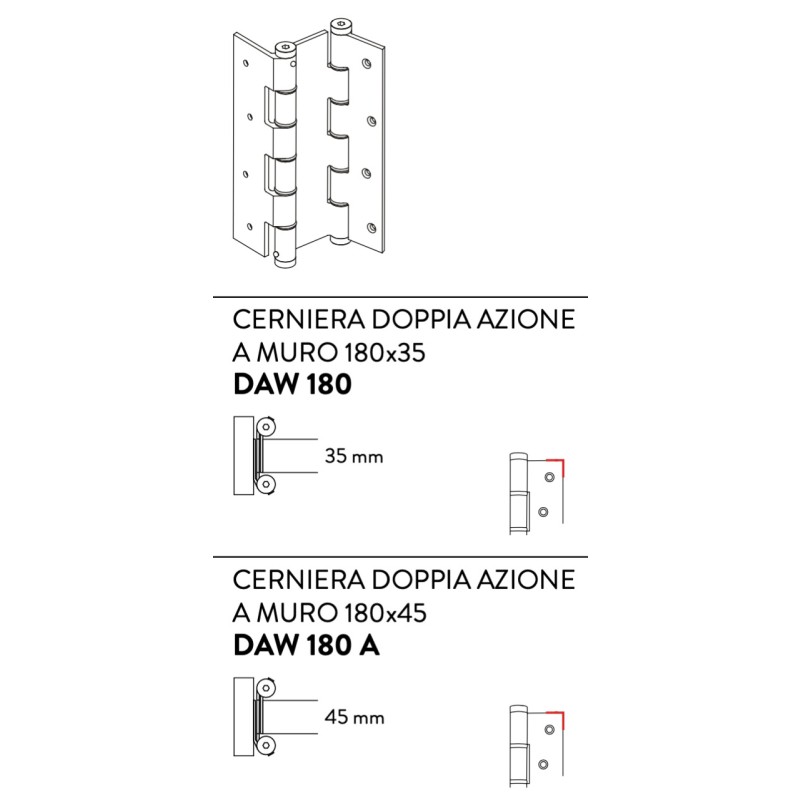 Justor DAW 180 Double Action Wall Hinges 2 Pieces