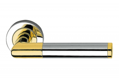 Karina Matt Black + Polished Chrome Mix Door Handle with Rose Modern Cylindrical Design by Linea Calì