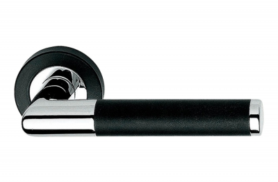 Karina Matt Black + Polished Chrome Mix Door Handle with Rose Modern Cylindrical Design by Linea Calì