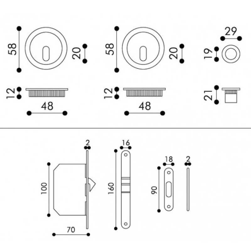 Arieni 95 Round Handle and Lock Kit for Sliding Doors
