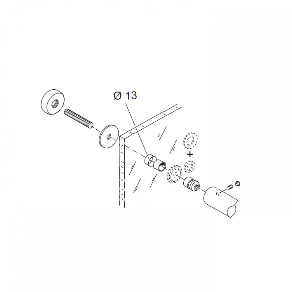 Through Fixing Kit pba 02 for Single Pull Handles for Glass Doors