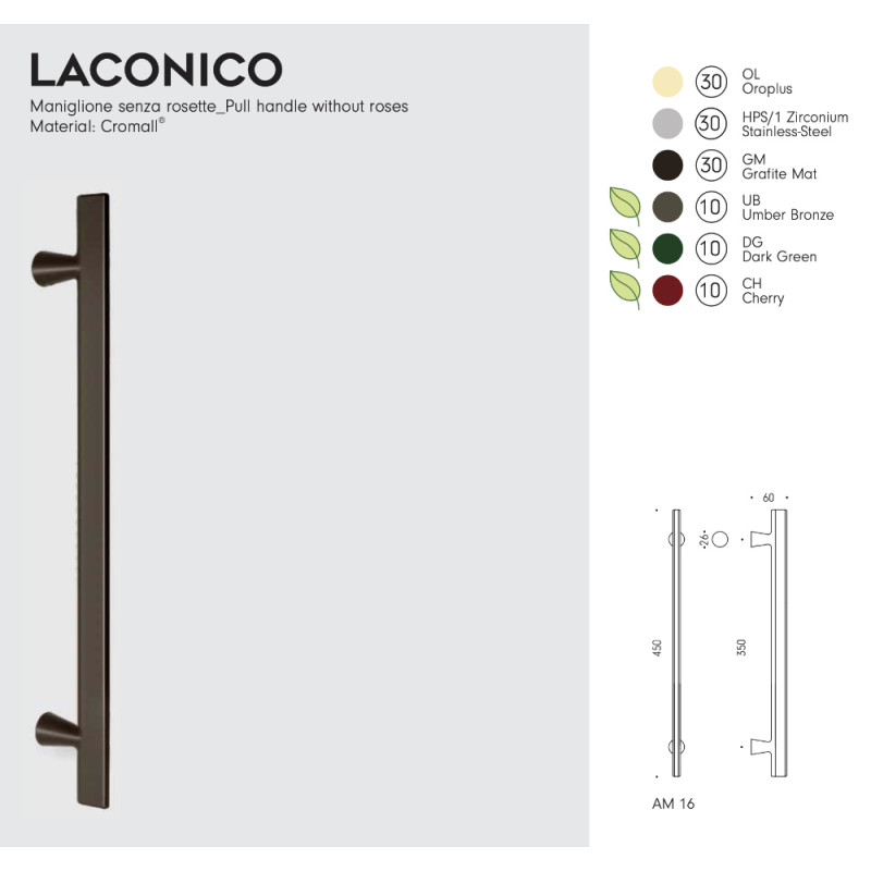 Laconico Colombo Design Pull Handle for Door Without Roses Alberto Meda