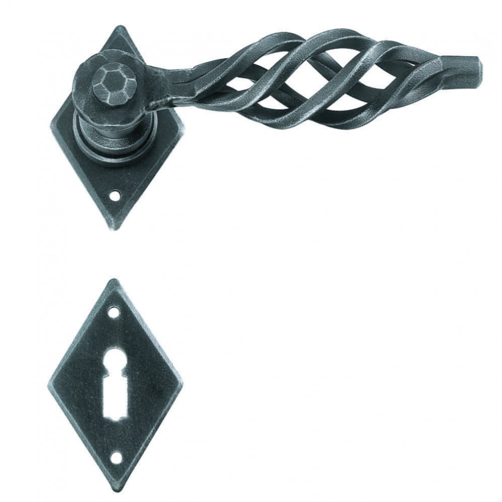 Square London Galbusera Door Handle with Rosette and Escutcheon Plate