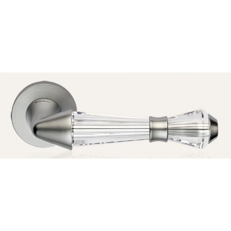 Luce Satin Chrome Door Handle on Rosette Linea Calì Crystal