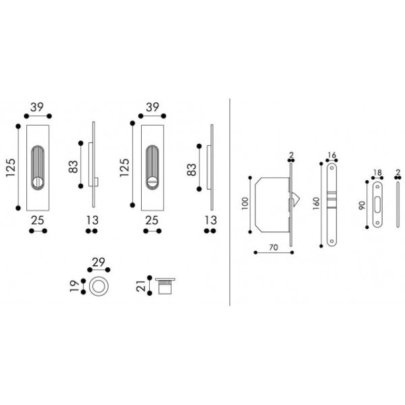 Rectangular Sliding Door Handle with Lock Arieni 98/R