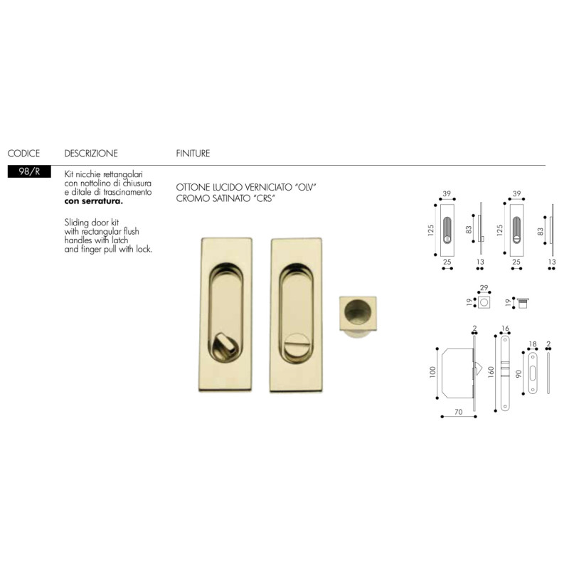 Rectangular Sliding Door Handle with Lock Arieni 98/R