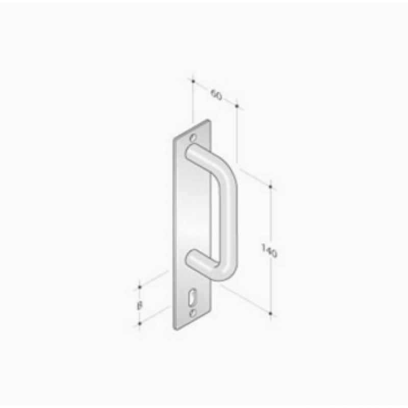 pba 2211 Fixed Pull Handle on Rectangular Plate in Stainless Steel
