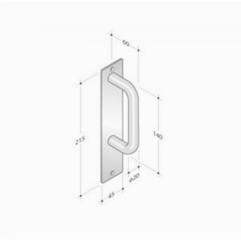 pba 2211 Fixed Pull Handle on Rectangular Plate in Stainless Steel