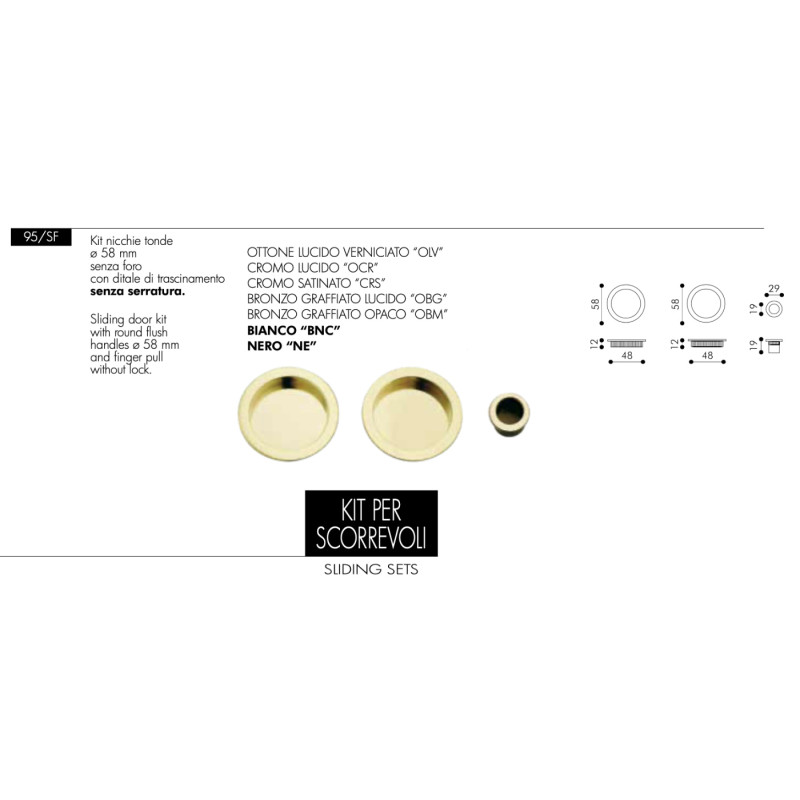 Handles for Sliding Doors Arieni 95/SF Blind Round Flush Pulls Ø58 mm