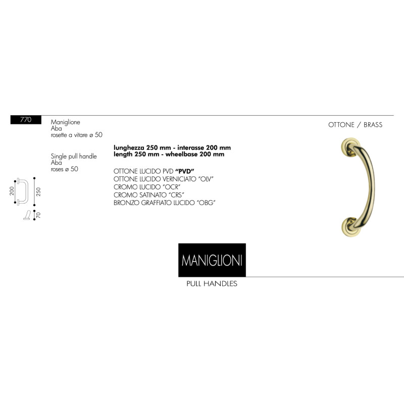 Arieni Aba 770 Door Pull Handle with Screw-On Ø50 Roses 250 mm